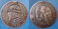 France 10 centimes Monnaie satirique, Napoléon III, module du 10 centimes, casque à pointe gravé au burin, TTB -