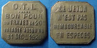 Lyon jeton Lyon, jeton OTL, bon pour un trajet de 20, laiton 21,5mm, El.15.3 TTB -