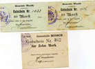 Moosch, Alsace 10 mark MOOSCH (Haut Rhin), Gutschein de 10 mark, lot de 3, avec différents tampons, et 1 grand modèle, TTB -