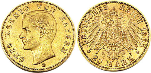 Kaiserreich Bayern 20 Mark Otto könig von Bayern,J.200, 1905 D TTB-SUP