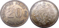 Deutschland / Deutsches Kaiserreich 20 Pfennig 1876 F Zwanzig Pfennig - Kleiner Adler - Silber - J.5 FDC-,herrliche Patina!Prachtstück!