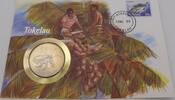 Tokelau 1 Dollar / $1 1980 Numisbrief - Tahi Tala - Palmendieb - Kokosnussräuber - Kokosnussernte FDC, Patina