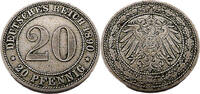 Kaiserreich Deutschland 20 Pfennig Standard Umlaufmünze, Deutscher Reichsadler mit kleinem Schild (2. Typ),J.14 -