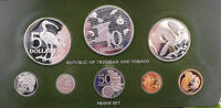 Trinidad und Tobago 1 Cent - 10 Dollar Coin Set - Franklin Mint, 10 Dollar 35g und 5 Dollar 29.81g 0.925 Silber -