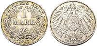 Kaiserreich 1 Mark 1 Reichsmark,J.17, 1907 G -