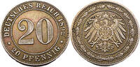 Kaiserreich 20 Pfennig 20 Pfennig, J.14, 1892 J -
