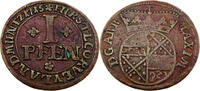1 Pfennig 1715, sehr selten Corvey Standardumlaufmünze - 1 Pfennig Abtei Corvey - Maximilian von Horrich Sehr Schön