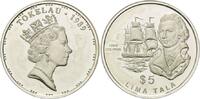 Tokelau, 5 Dollars Entdecker - John Byron, Weltumsegler u. Schriftsteller vor Fregatte HMS Dolphin, -