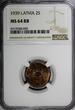 2 Santimi LATVIA Bronze 1939  NGC MS64 RB 1 YEAR TYPE Mint Luster KM# 11.2 (050)