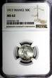 50 Centimes FRANCE Silver 1917  NGC MS62 KM# 854 (132)