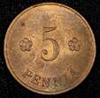 FINLAND Copper 1928 5 Penniä CHOICE UNC Toned KM# 22 (27 186) SPL