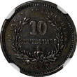10 Centesimos Uruguay Silver 1893/77-So  OVERDATE NGC XF DETAILS RARE KM# 14 (9)