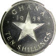 10 Shillings Ghana Silver Proof 1958  NGC PF62 Mintage-11,000 Independence KM# 7 FB