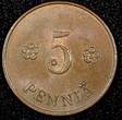 FINLAND Copper 1927 5 Penniä KEY DATE UNC Toned KM# 22 (24 009) SPL
