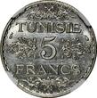 5 Francs Tunisia Silver AH1355 (1936)  Paris Mint NGC UNC DETAILS KM#261 (035) NGC SPL DETAILS KM