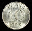 10 Öre SWEDEN Gustaf V Silver 1933 G  SCARCE DATE ch.UNC KM# 780 (26 645) SPL