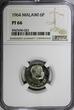 6 Pence Malawi PROOF 1964  NGC PF66 Mintage-10,000 Rooster TOP GRADED KM# 1 (023) FB
