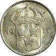 10 Öre SWEDEN Gustaf V Silver 1917 W  WWI ISSUE UNC KM# 780 (21 911) SPL