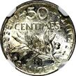 50 Centimes FRANCE Silver 1917  NGC MS62 KM# 854 (132)