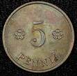 FINLAND Copper 1930 5 Penniä CHOICE UNC Toned KM# 22 (24 010) SPL
