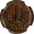 1 Centas Lithuania Bronze 1936  NGC UNC DETAILS1 YEAR TYPE KM# 79 (069) NGC SPL