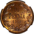 10 Pennia Finland Nicholas II Copper 1914  NGC MS62 BN Mintage-605,0 KM#14 (094)