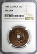 10 Cents East Africa Bronze PROOF 1949  NGC PF62 BN 1 GRADED HIGHEST KM# 34 (49) FB