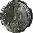 5 Pfennig Germany Empire Wilhelm II Iron 1921 D  NGC UNC DETAILS Munich KM#19 (6) NGC SPL DETAILS