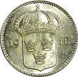 10 Öre SWEDEN Gustaf V Silver 1918 W  Light Toned UNC KM# 780 (22 137) SPL