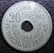 20 Centimes TUNISIA Zinc 1942  WWII Issue aUNC TONED KM# 268 (23 012)