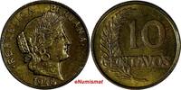 Peru 8 10 Centavos Peru Brass 1948/ 3 YEARS TYPE aUNC Toning SCARCE KM# 226.1 (14 787) -