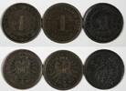 Germany 1 Pfennig Germany - Empire Wilhelm I Copper LOT OF 3 COINS 1875 J KM# 1 (654) -