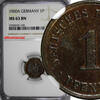 Germany 1 Pfennig Germany - Empire Wilhelm II Copper 1900-A NGC MS63 BN KM# 10 (190) -