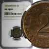  2 Senti 1934 ESTONIA Bronze 1934  NGC MS63 BN 1 YEAR TYPE NICE TONED KM... 47,24 EUR  + 12,88 EUR frais d'envoi