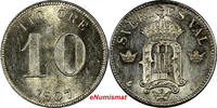 10 Öre SWEDEN Oscar II Silver 1907 EB  UNC Condition 1 YEAR TYPE KM# 774 (10 524) SPL