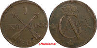 1 Skilling Sweden Gustaf IV Adolf 1802  Overstruck 2 Ore SM (1740-68) KM566 (122) Uncertified