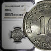 Germany 10 Pfennig Germany - Empire Wilhelm II Copper-Nickel 1914 A NGC MS65 KM# 12 (08) -