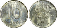 10 Öre SWEDEN Gustaf V Silver 1937 G  BU Nice Toned KM# 780 (21 895) Uncertified