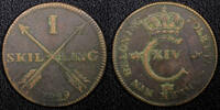 1 Skilling Sweden Carl XIV Johan Copper 1829  Mintage-344,000 33.67mm KM# 597 (6) Uncertified