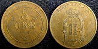 Sweden 5 Öre 1886 SWEDEN Oscar II 1886  small letters Mintage- 269,000 K... 25,77 EUR  + 12,88 EUR frais d'envoi
