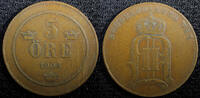 Sweden 5 Öre 1905 SWEDEN Oscar II Bronze 1905  27mm Mintage-545,080 KM# ... 6,44 EUR  + 12,88 EUR frais d'envoi