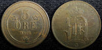 Sweden Bronze 1878 Sweden Oscar II  1878 5 Ore Mintage-364,000 SCARCE DA... 17,18 EUR  + 12,88 EUR frais d'envoi