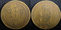 Sweden 5 Öre 1879 Sweden Oscar II Bronze 1879  Small Letters RARE DATE K... 21,47 EUR  + 12,88 EUR frais d'envoi