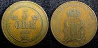 Sweden 5 Öre 1901 SWEDEN Oscar II Bronze 1901  27mm Mintage-441,660 KM# ... 6,44 EUR  + 12,88 EUR frais d'envoi