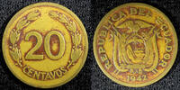 Ecuador 20 Centavos ECUADOR Brass 1942 D 1 Year Type Denver Mint KM# 77.1a (22 994) -