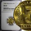 Argentina 5 Centavos ARGENTINA Aluminum-Bronze 1944 NGC MS64 GEM BU COIN KM# 40 (030) -