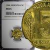 Argentina 5 Centavos ARGENTINA Aluminum-Bronze 1944 NGC MS65 TOP GRADED KM# 40 (028) -