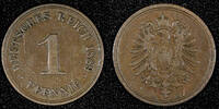 Germany 1 Pfennig Germany - Empire Wilhelm II Copper 1889 A Berlin Mint KM# 1 (26 789) -