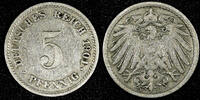 Germany 5 Pfennig Germany - Empire Wilhelm II 1901 D Munich Mint KM# 11 (26 744) -