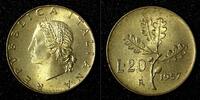 Italy 20 Lire Italy Aluminum-Bronze 1957 R Plain ''7'' UNC KM# 97.1 (27 675) -